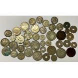 Coins - a Victorian silver crown 1889, other Victorian and later silver coins, well circulated,