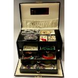 Costume Jewellery - a jewellery box containing assorted fashion jewellery, bangles, brooches,