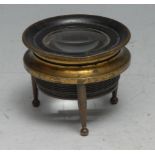 Cartography - a 19th century lacquered brass tripod map reading lens, 4.5cm diam