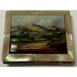 A Victorian mother of pearl needle case, as a book, landscape panels, Upper Reach Ullswater and Vale