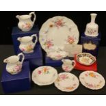 Royal Crown Derby Posies including dinner plate, jugs, bell, trinket dishes, etc; a commemorative