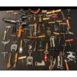 Corkscrews - various, direct-pull and mechanical; Bully Beef tin openers; etc