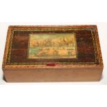 A 19th century Tunbridge ware type white wood box, the cover decorated with a named view, Pavilion