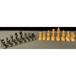 A Staunton type boxwood and ebony chess set, the kings 10cm high