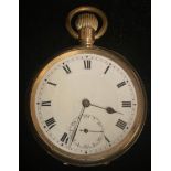 An early 20th century gold plated open faced pocket watch