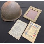 West German M62 Steel Helmet complete with liner size 53-55 and webbing chinstrap: small map case