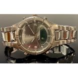 A gentleman's TCM stainless steel chrono-alarm part digital watch, brushed steel dial, Arabic and