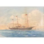 H C Howard Marine Study, Two Funnel Steam Yacht signed, watercolour, 21cm x 30cm