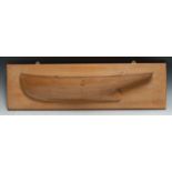 Marine Architecture - a softwood maritime half-block ship's hull model, 77cm long