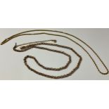 A 9ct gold necklace chain, marked 9ct, 1.7g; an unmarked 9ct rose gold necklace chain, late 19th