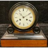 A Victorian mahogany drum head mantel clock, Roman numerals on white enamel dial, 24cm high