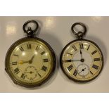 A silver open faced pocket watch, marked 925; another, marked fine silver (2)