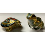A Royal Crown Derby paperweight, Fountain Frog, silver stopper; another, Terrapin, silver stopper (