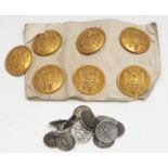 A set of nine French gilt metal livery or uniform buttons, 3cm diam, 19th/early 20th century; a