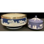 A Wedgwood cobalt blue Jasperware EPNS mounted fruit or salad bowl; another Wedgwood Jasperware,