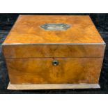 A Victorian walnut combination work and jewellery box, hinged cover and fall front enclosing a