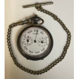 A Victorian pedometer, yards and miles, two subsidiary dials, on Albert