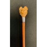 A Victorian lady's walking cane, cat's head pommel, 88.5cm long. c.1900