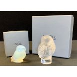 Lalique - a modern frosted art glass paperweight, as an Owl, signed Lalique France, height 9cm;