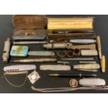 A silver cased folding penknife, Viners, Sheffield; others base metal; Wahl fountain pen, 18ct