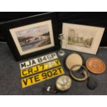 Boxes & Objects - automobilia, number plates, Lucas Spotlight, horn; etc, R Herdman-Smith, Stoney