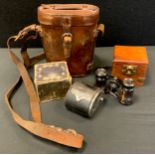 A pair of early 20th century Ross London binoculars, leather case; others; map magnifier, etc