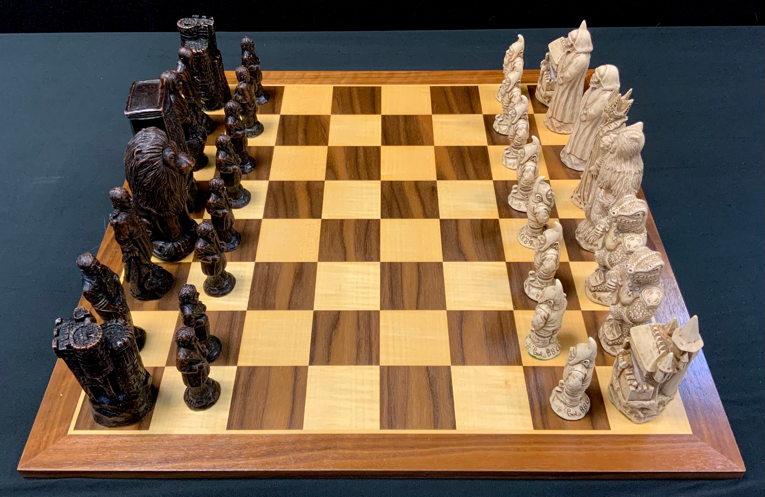 A Lion The Witch and The Wardrobe Chess set, after C S Lewis book, the kings as Aslan & Snow