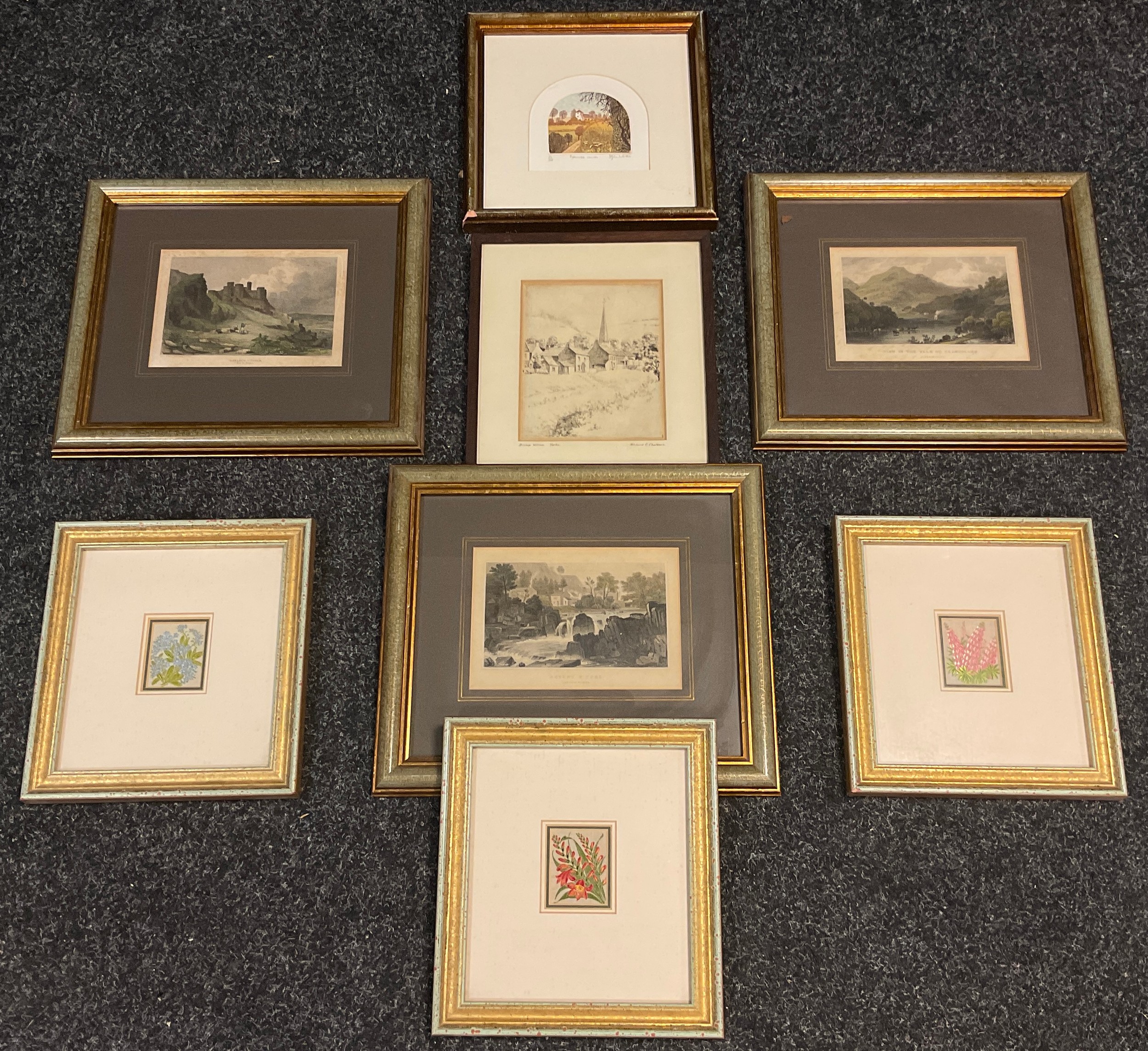 Prints - Richards C Chatburn, Bishop Wilton, Yorkshire, etching; others engravings; cigarette