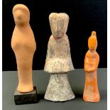 Antiquities - a Chinese Tomb/burial figure, slender standing figure in hollowed grey earthenware,