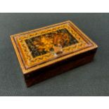 A Victorian Tunbridge ware and rosewood rectangular box, hinged cover inlaid with stylised