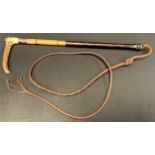 A Victorian Swaine & Co London silver mounted riding crop, horn handle, Edwin Henry Watts, London