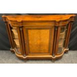 A Victorian gilt-metal mounted walnut and marquetry side cabinet, shaped serpentine moulded top