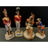 A Goebel porcelain figure, Soldat de la Garde 1757; others Capodimonte seated Soldier; 1840