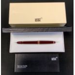 A Mont Blanc Meisterstuck burgundy fountain pen, 4810 14ct gold nib, boxed