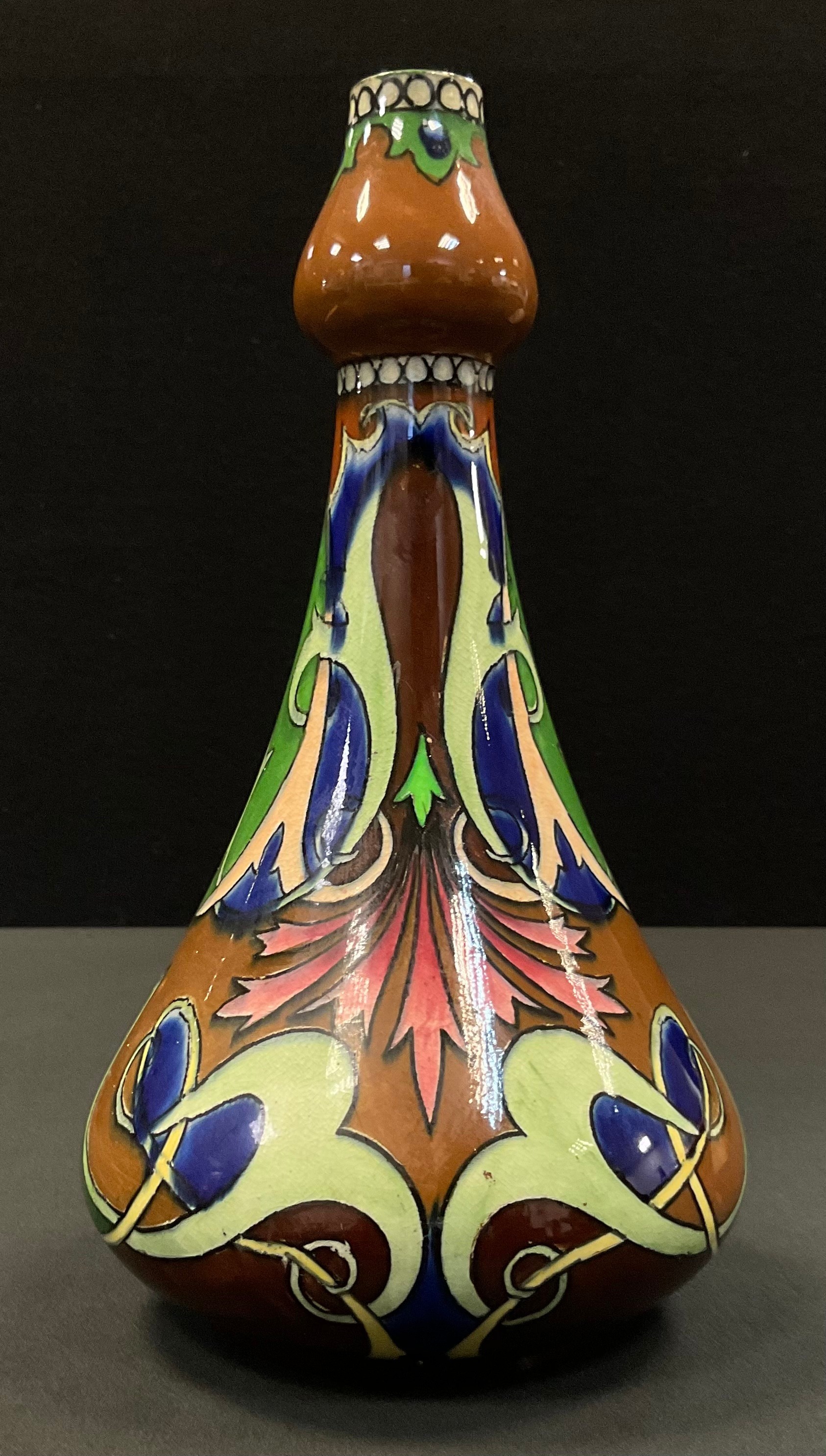 A late Shelley Intarsio vase, designed by Walter Slater, with sinuous foliage and stylised