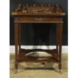 An unusual late 19th century oak perfumer’s table, rectangular top with shallow gallery and an