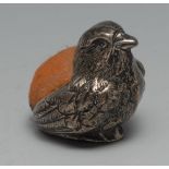 An Edwardian silver novelty chick pincushion, 3.5cm high, Sampson Morden & Co, Sheffield 1906, 25.5g