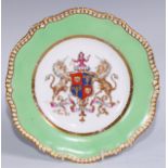 A Spode Feldspar porcelain plate with the arms of the Goldsmiths Hall