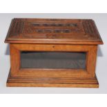 A large Victorian oak rectangular country house post box, hinged cover with carved inscription