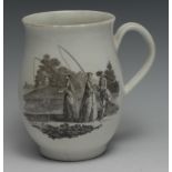A Worcester mug, after Robert Hancock, printed in monochrome with L’ Amour, the verso with Whitton