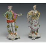 A pair of early Derby Patch Mark figures, the Ranelagh Dancers, the gallant attired in a tricorn