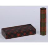 A Victorian Scottish tartan ware rectangular counter box, hinged cover enclosing compartments,