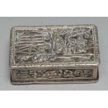 A Chinese China Trade period rounded rectangular snuff box, in relief overall with figures in