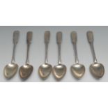 A set of six Scottish Provincial silver Fiddle pattern table spoons, 22.5cm long, Robert Keay, Perth