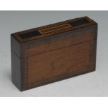 A Victorian Tunbridge ware and rosewood rectangular post card box, push-fitting cover, 7.5cm high,