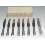 Georg Jensen - a set of eight Danish silver table knives, boxed