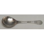 An 18th century Norwegian silver spoon, chamfered stem, the rounded terminal engraved with an