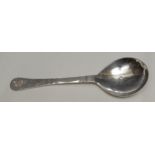 An 18th century Norwegian silver spoon, faceted stem, rounded terminal engraved with a flower, the