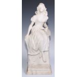 Italian School (19th century), a Carrara marble, The Musician, a young lady sits, wearing a bodice