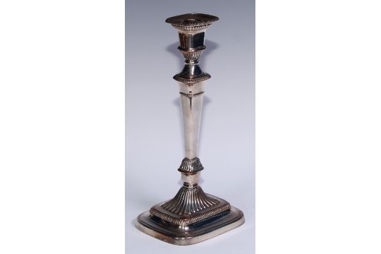 A pair of George III Old Sheffield Plate half-fluted rounded rectangular table candlesticks, - Image 7 of 9